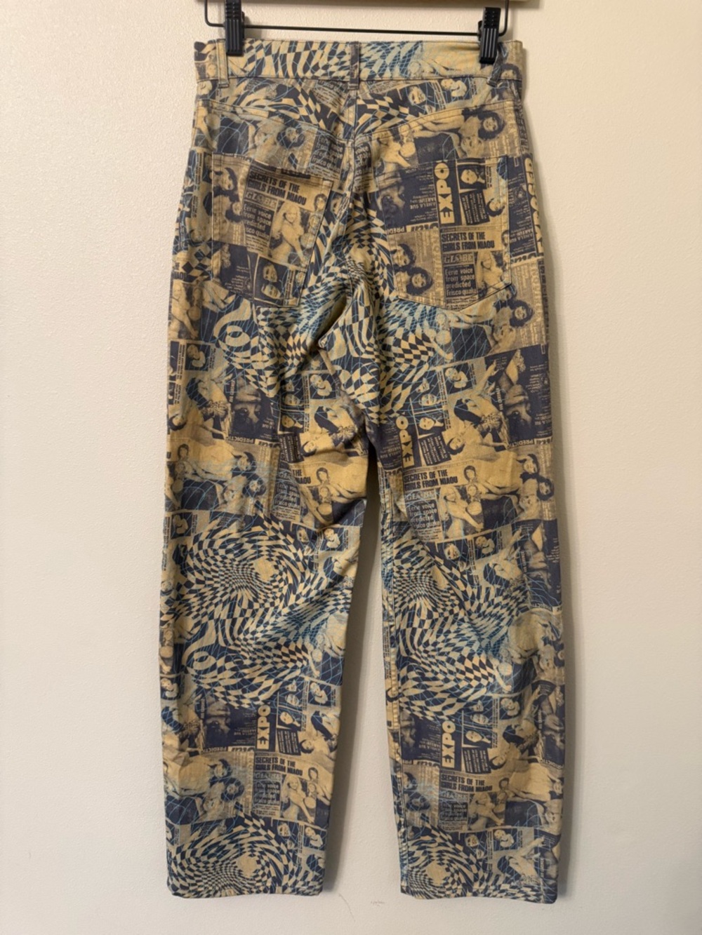 Miaou Fargo Pants Wanted Print XS Revolve Sold Out Graphic Barrel Leg High Rise - Picture 9 of 15